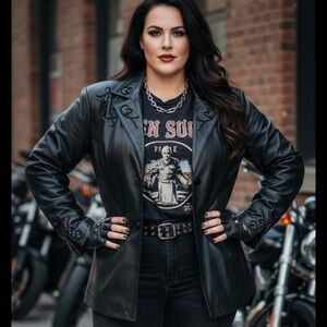 Vintage 9000 Genuine Leather Jacket Floral Beaded  Double Cuff  Women Victorian